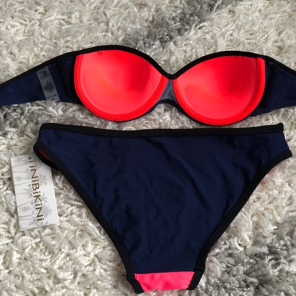 TiniBikini Strapless Navy Color Block Bikini - Picture 6 of 7